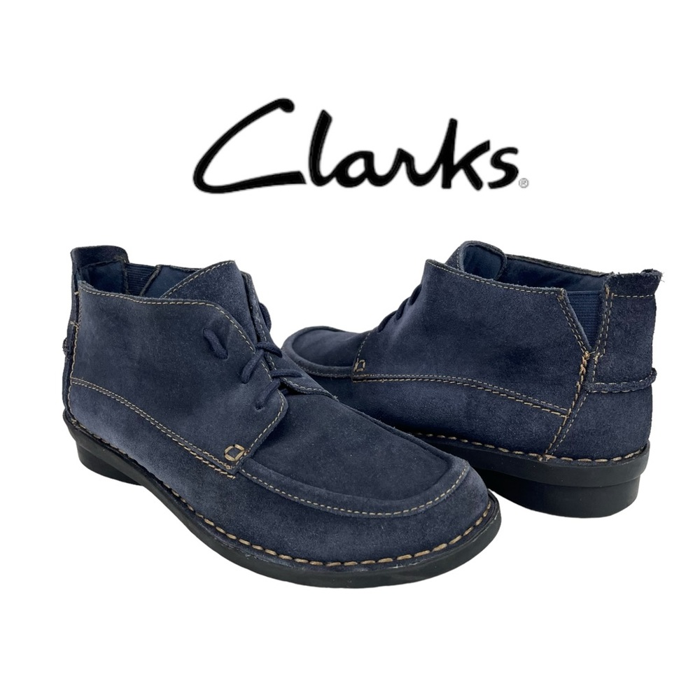 Clarks Womens‎ 7.5 Bendables 63002 Navy Blue Suede Chukka Lace-Up Ankle Boot